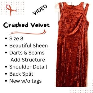 MAGGIE LONDON Rust Colored Crushed Velvet Lined Sheath Dress NWOT